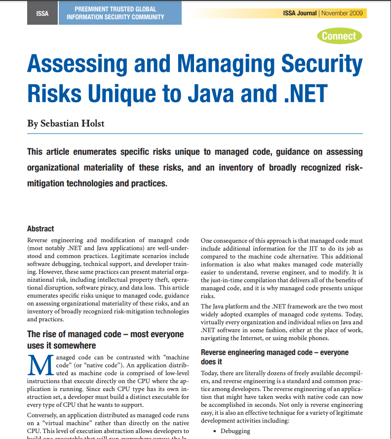 Assessing and Managing Security Risks Unique to Java and .Net